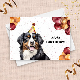 Bernese Mountain Hund Balloons Party Hat Birthday Kort