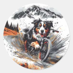 Bernese Mountain Hund Biking in Mountain Runt Klistermärke