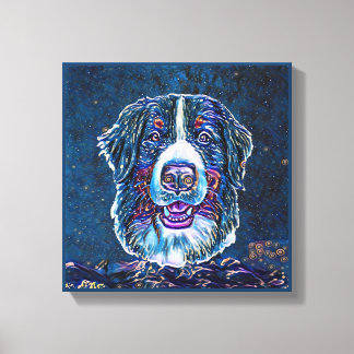 Bernese Mountain Hund Blue Starry Nattmålning Canvastryck