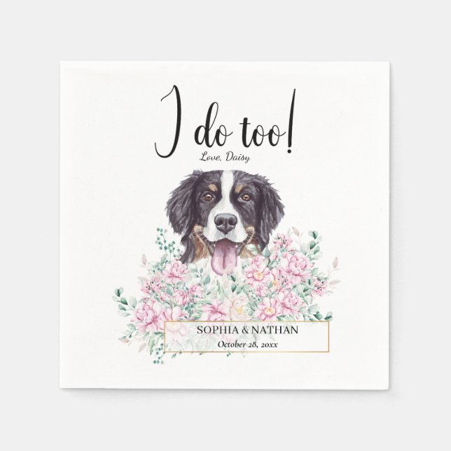 Bernese Mountain Hund Bröllop Cocktail Napkins Pappersservett (Framsidan)