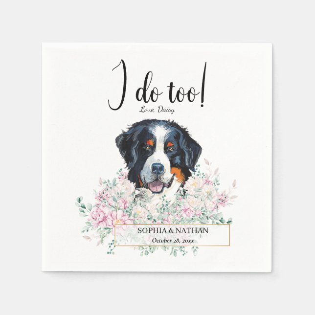 Bernese Mountain Hund Bröllop Cocktail Napkins Pappersservett (Framsidan)