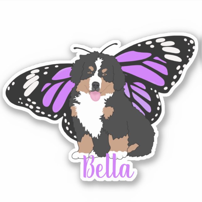 Bernese Mountain Hund Butterfly Sticker Klistermärken (Framsida)