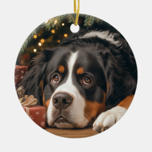 Bernese Mountain Hund Chrismas Julgransprydnad Keramik (Framsidan)
