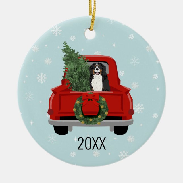 Bernese Mountain Hund christmas Julgransprydnad Keramik (Framsidan)