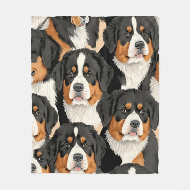 Bernese Mountain Hund Decorative Seamless Mönster Fleecefilt (Framsidan)