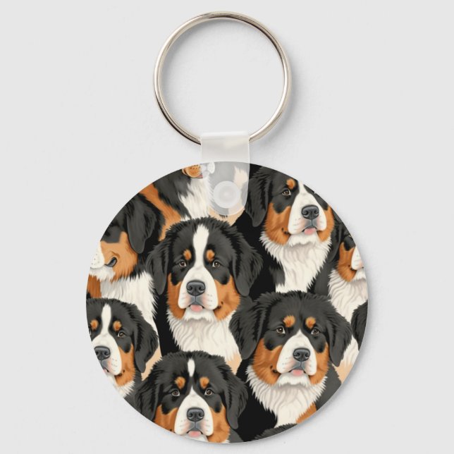 Bernese Mountain Hund Decorative Seamless Mönster Nyckelring (Framsida)