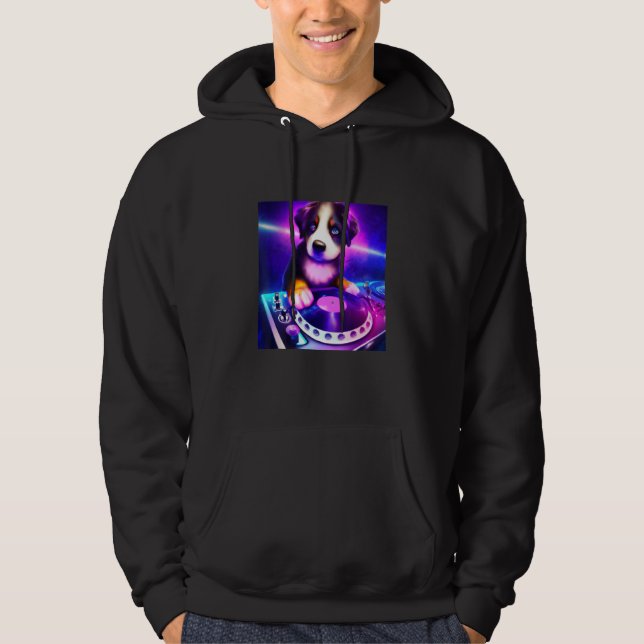 Bernese Mountain hund DJ Vaporwave Aesthetic Boys Hoodie (Framsida)