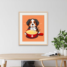 Bernese Mountain Hund Eating Fondue