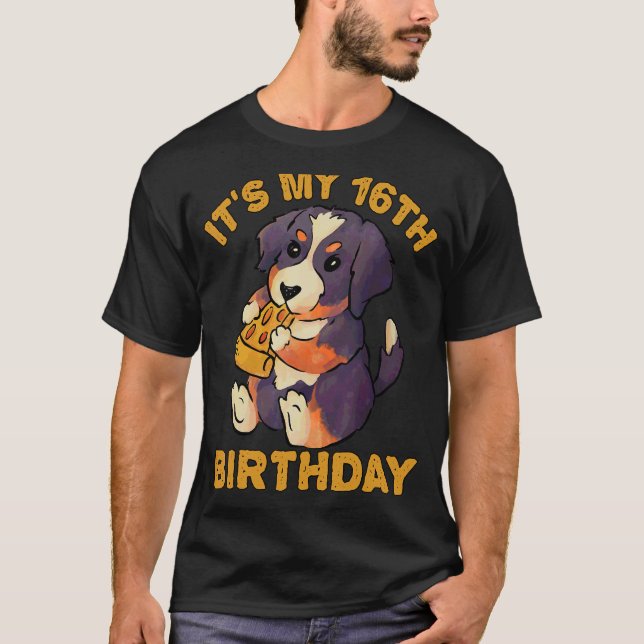 Bernese Mountain Hund Eating Pizza Det är min sext T Shirt (Framsida)