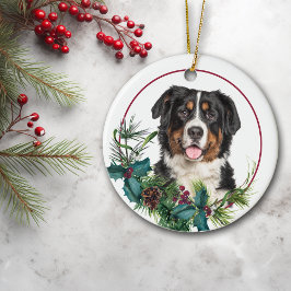 Bernese Mountain Hund Evergreen Berry Wandan Julgransprydnad Keramik