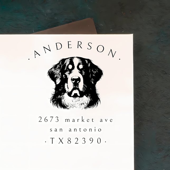 Bernese Mountain Hund Family Namn & Returadress Stämpel (Skapare uppladdad)