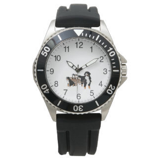 Bernese Mountain Hund Family with Wooden Wagon Armbandsur