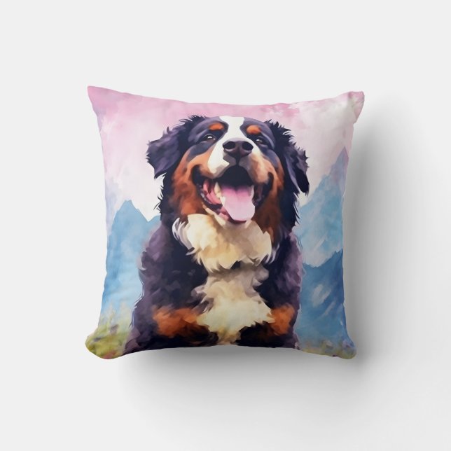 Bernese Mountain hund färglös vattenfärgsgrafik Kudde (Framsida)