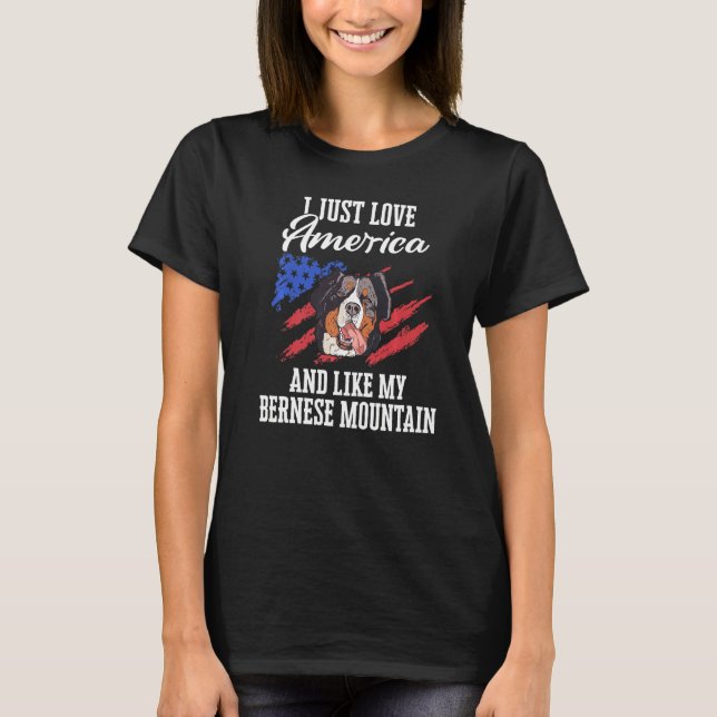 Bernese Mountain Hund Farming Hund USA flagga T Shirt (Framsida)