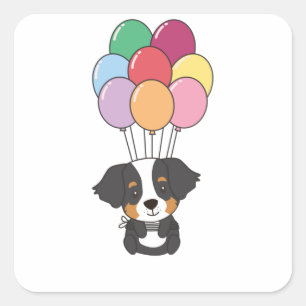 Bernese Mountain Hund flyger med färgstarka ballon Fyrkantigt Klistermärke