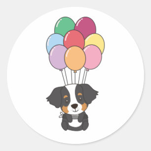 Bernese Mountain Hund flyger med färgstarka ballon Runt Klistermärke