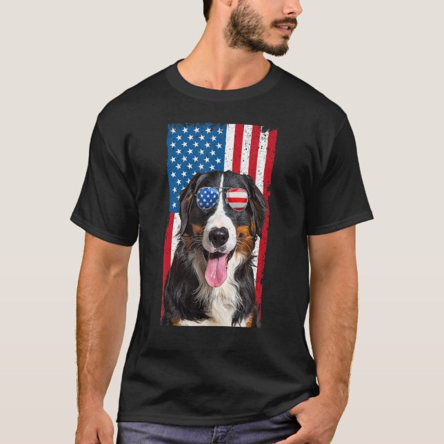 Bernese Mountain Hund För manar Kids Usa 4 juli T Shirt (Framsida)