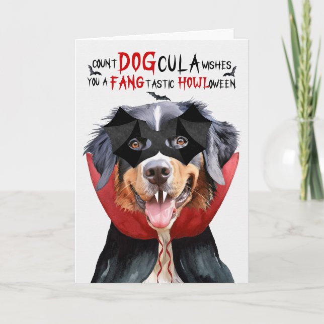 Bernese Mountain Hund Funny Count DOGcula Hallowee Helgkort (Framsida)
