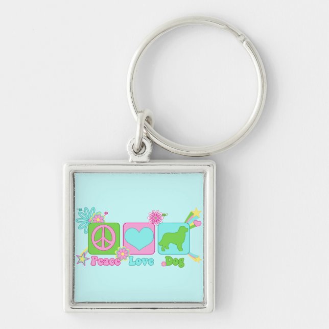 Bernese Mountain Hund Fyrkantig Silverfärgad Nyckelring (Framsidan)