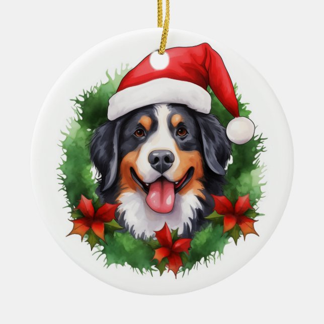 Bernese Mountain Hund God WAN Julgransprydnad Keramik (Framsidan)