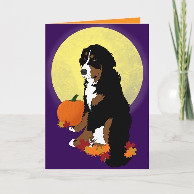 Bernese Mountain Hund Halloween Autumn Kort (Framsida)