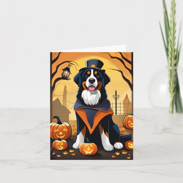 Bernese Mountain Hund Halloween Card Kort (Framsida)
