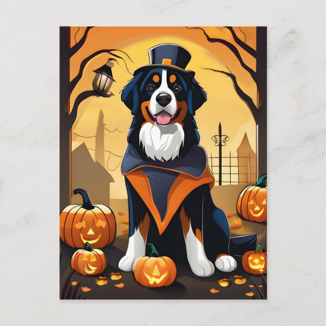 Bernese Mountain Hund Halloween Card Vykort (Framsida)