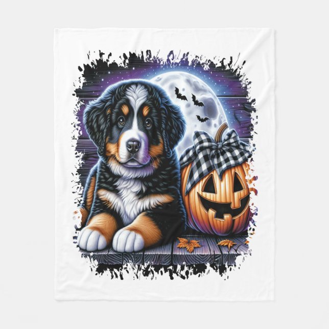 Bernese Mountain Hund Halloween Fleecefilt (Framsidan)