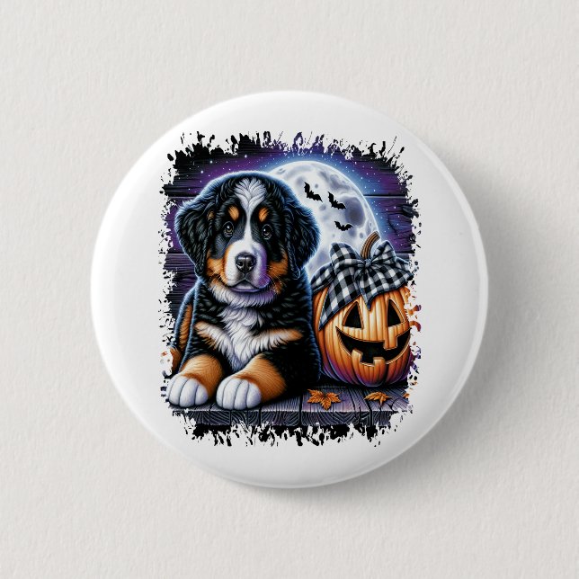 Bernese Mountain Hund Halloween Knapp (Framsida)