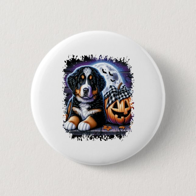 Bernese Mountain Hund Halloween Knapp (Framsida)