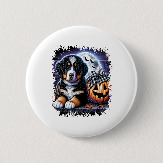 Bernese Mountain Hund Halloween Knapp (Framsida)
