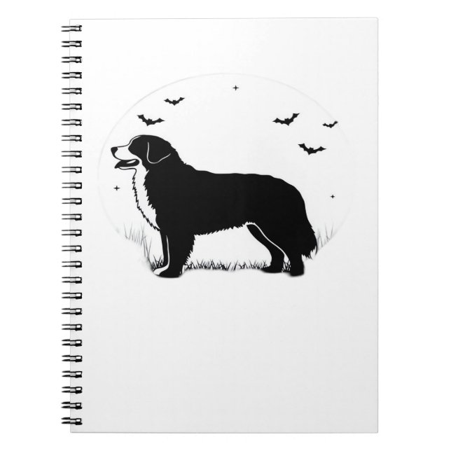 Bernese Mountain Hund - Halloween Måne Silhouette  Anteckningsbok (Framsidan)