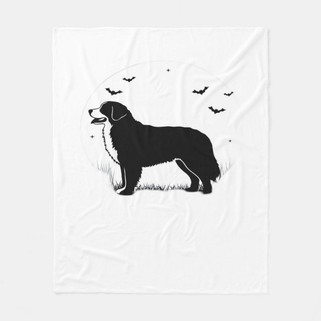 Bernese Mountain Hund - Halloween Måne Silhouette  Fleecefilt (Framsidan)