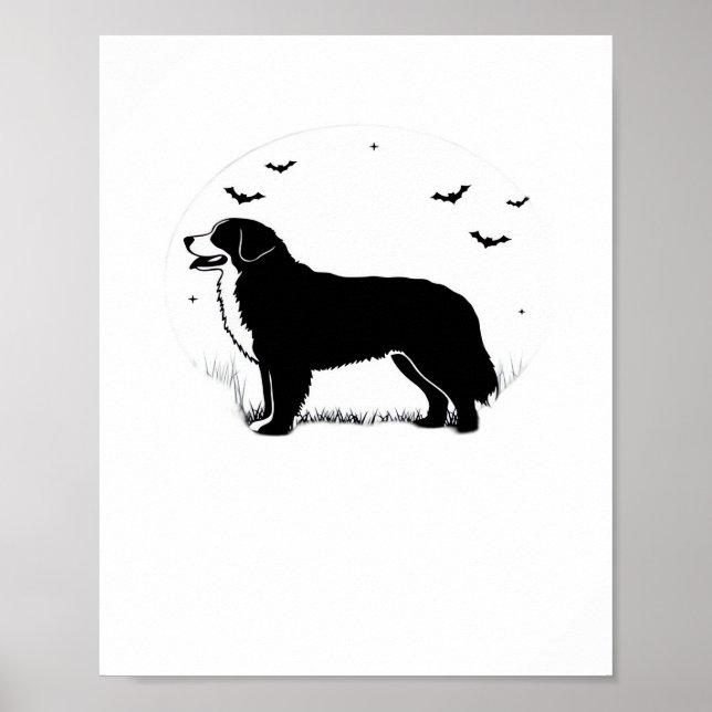 Bernese Mountain Hund - Halloween Måne Silhouette  Poster (Framsidan)