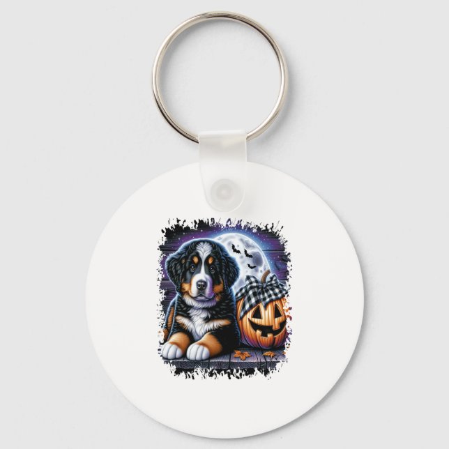 Bernese Mountain Hund Halloween Nyckelring (Framsida)