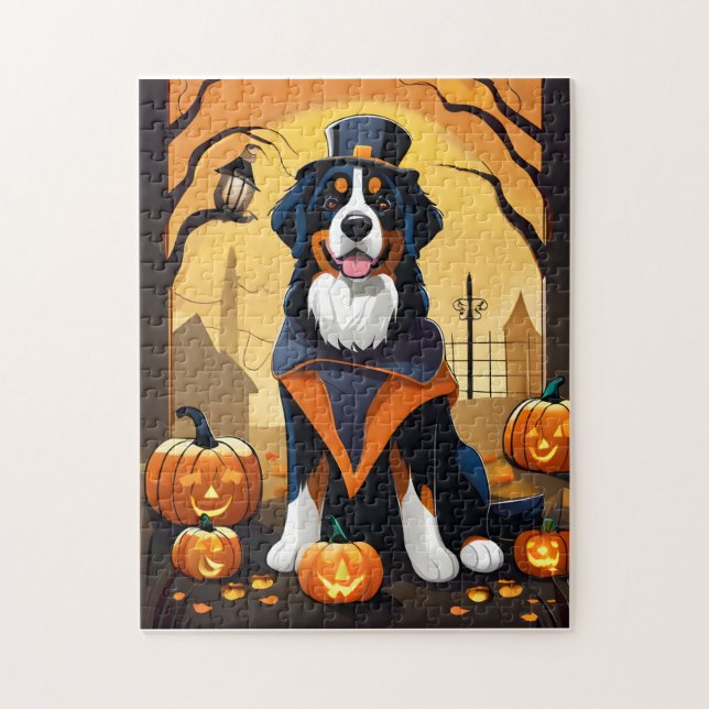 Bernese Mountain Hund Halloween Pussel (Vertikal)