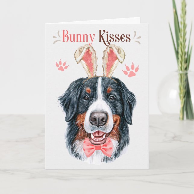 Bernese Mountain Hund i Bunny Öron Påsk Helgkort (Framsida)
