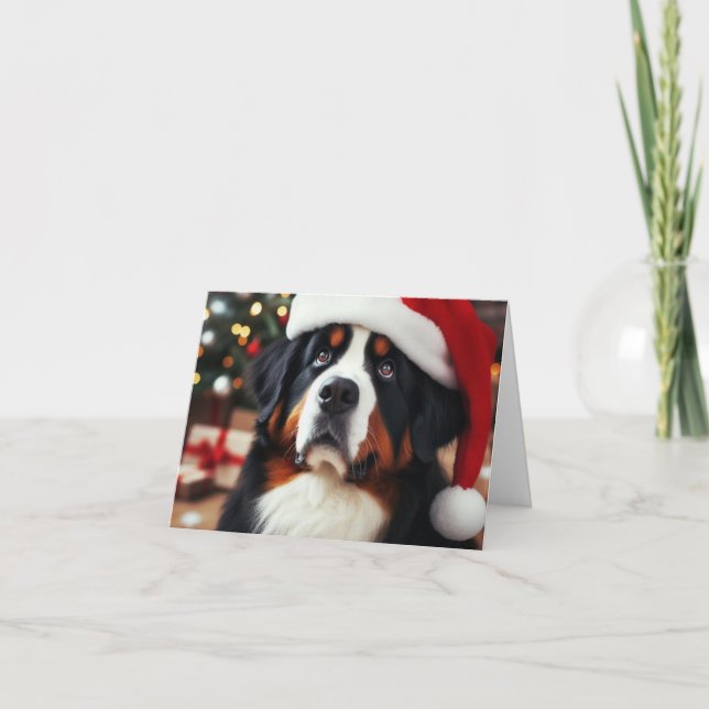 Bernese Mountain Hund i Santa Hat God jul Tack Kort (Framsida)