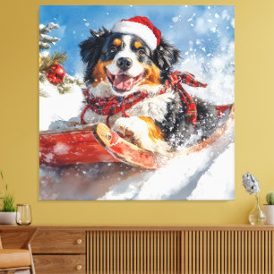 Bernese Mountain Hund i Sledge jul Canvastryck