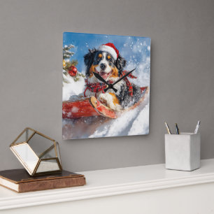 Bernese Mountain Hund i Sledge jul Fyrkantig Klocka