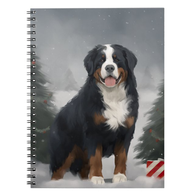 Bernese Mountain Hund i Snö jul Anteckningsbok (Framsidan)