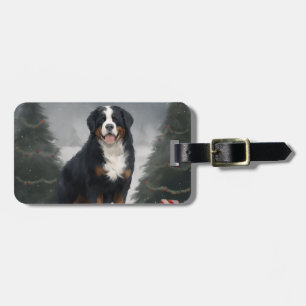 Bernese Mountain Hund i Snö jul Bagagebricka
