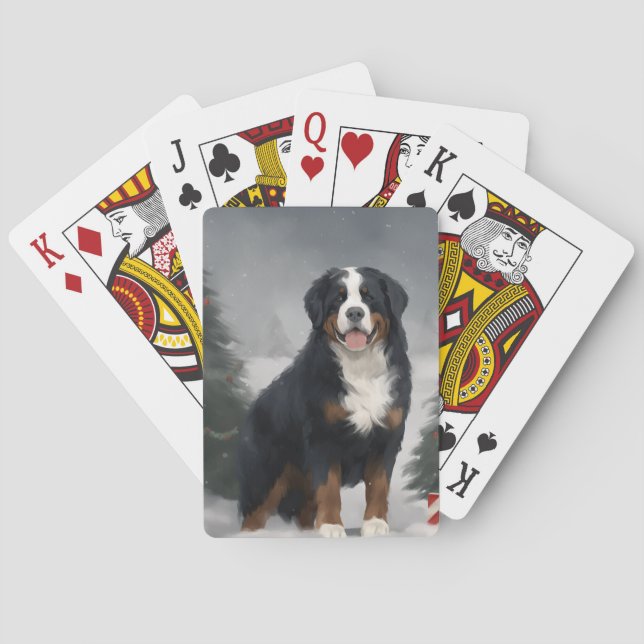 Bernese Mountain Hund i Snö jul Casinokort (Baksidan)