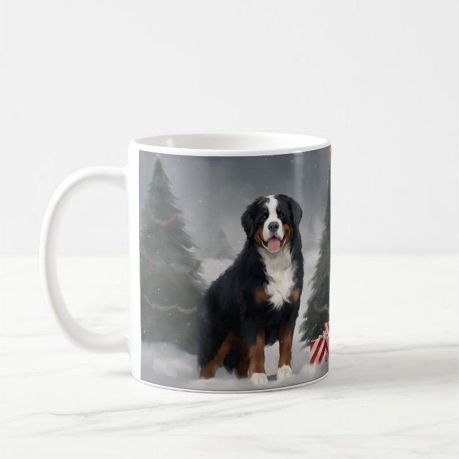 Bernese Mountain Hund i Snö jul Kaffemugg (Vänster)