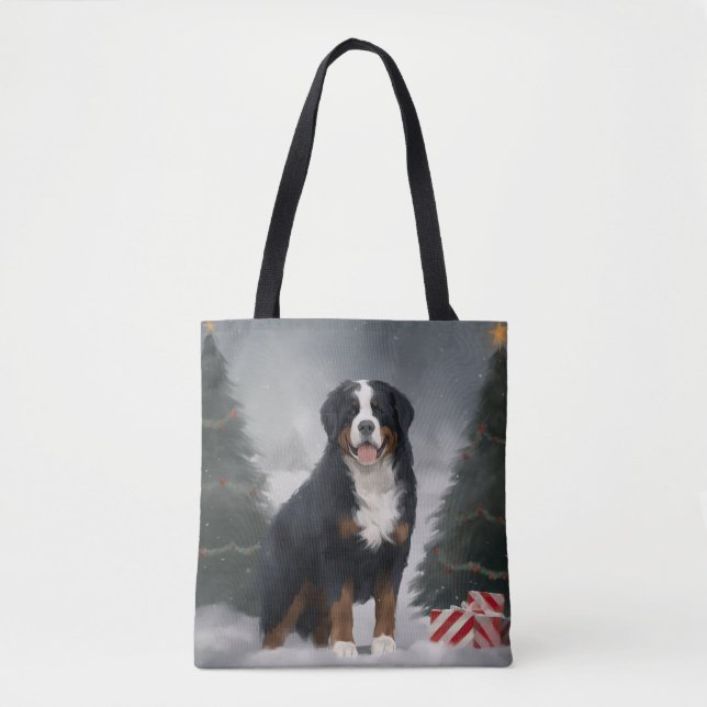 Bernese Mountain Hund i Snö jul Tygkasse (Framsida)