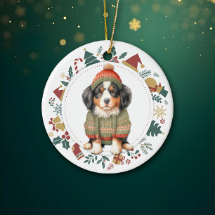 Bernese Mountain Hund i Winter Sweater jul Julgransprydnad Keramik