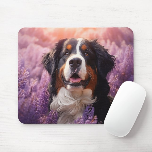 Bernese Mountain Hund in lavenders Musmatta (Med mus)