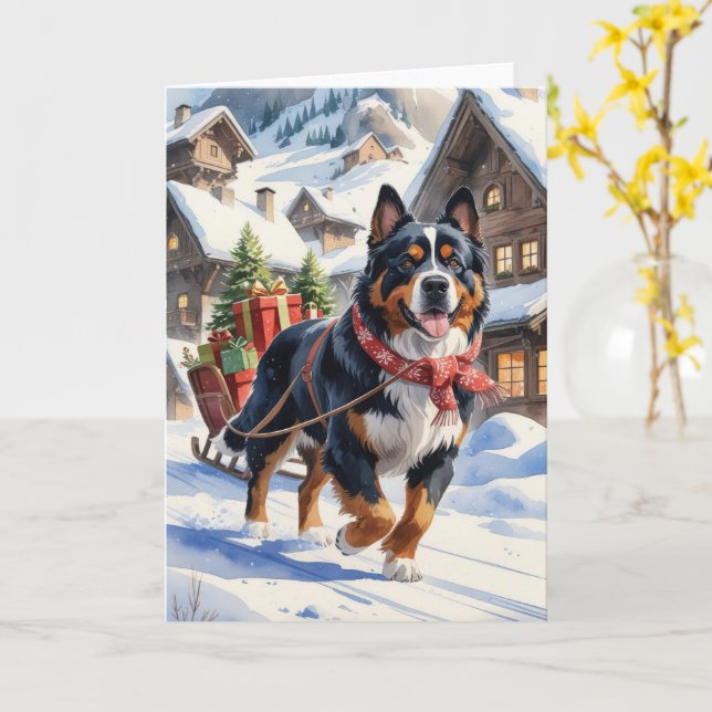 Bernese Mountain Hund jul Hälsning Kort (Gul blomma)