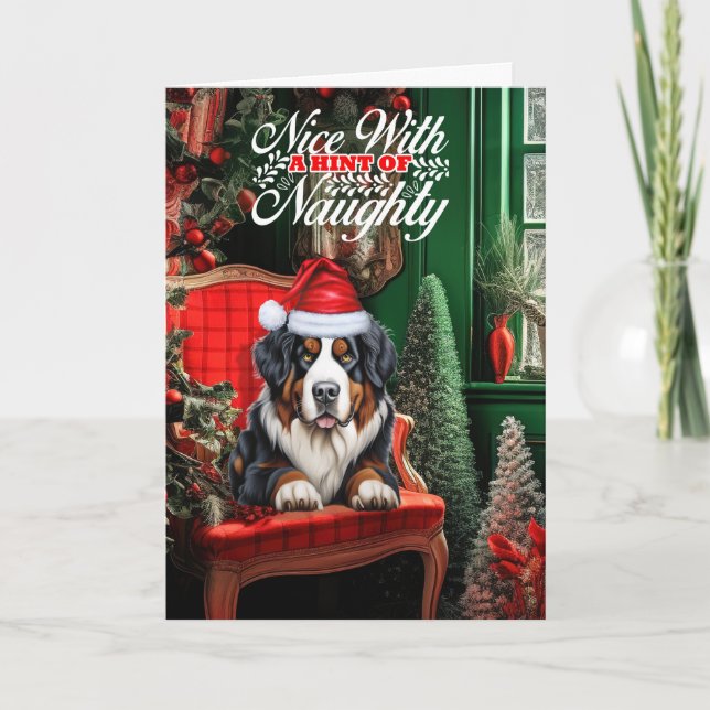 Bernese Mountain Hund jul Hund Naughty eller Nice Helgkort (Framsida)
