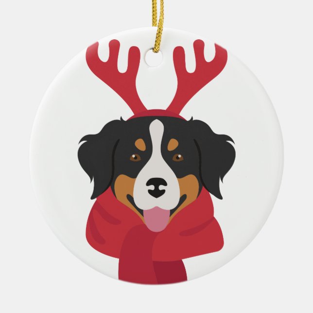 Bernese Mountain hund jul Ornament. Snö Julgransprydnad Keramik (Framsidan)